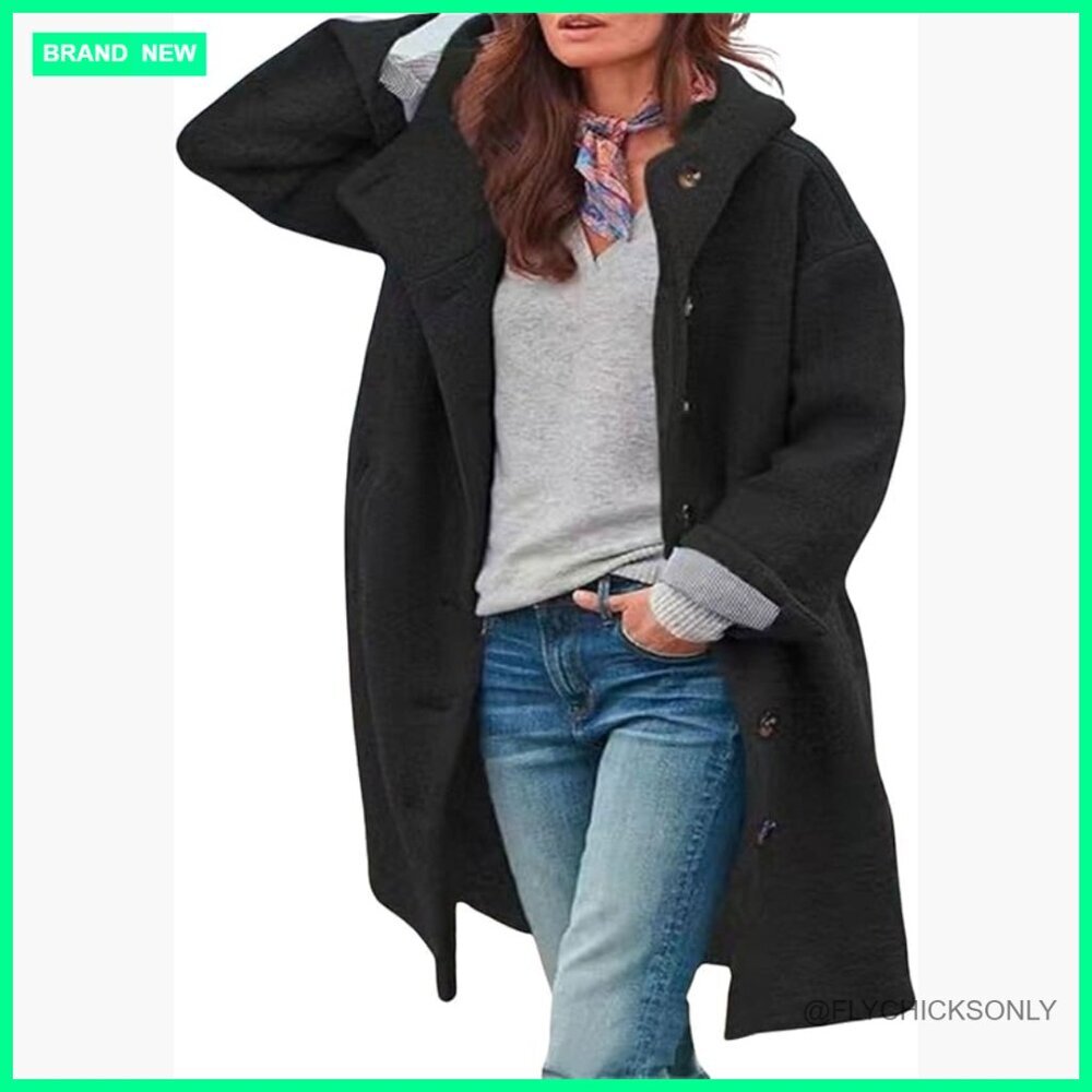 Wool Blend Hooded Pea Coat Long Trench Overcoat Women's Winter